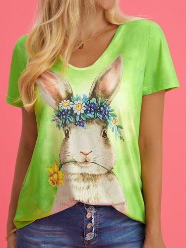 V Neck Easter Rabbit Casual Loose T-Shirt - Just Fashion Now - Modalova