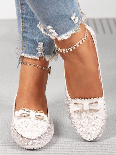 Elegant Applique Bowknot Decor Lace Split Joint Flat Shoes - Just Fashion Now - Modalova