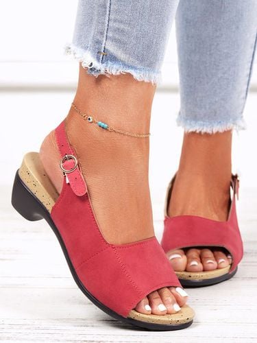 Retro Solid Simple Open Toe Chunky Heel Sandals - Modetalente - Modalova