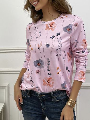 Country Floral Casual Crewneck Knit T-Shirt - Just Fashion Now - Modalova