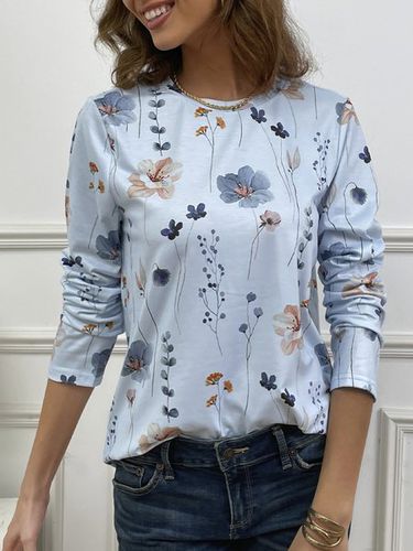Country Floral Casual Crewneck Knit T-Shirt - Modetalente - Modalova