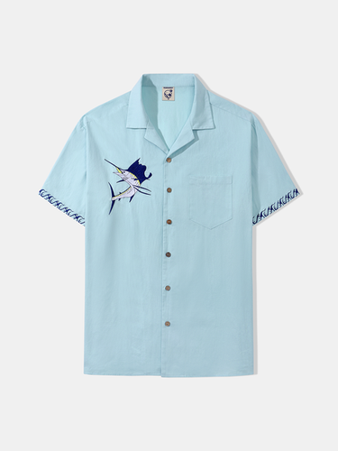 Hardaddy® Cotton Marlin Embroidered Aloha Shirt - Modetalente - Modalova
