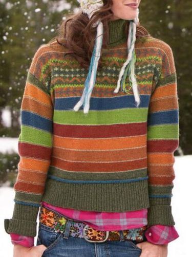 Long Sleeve Turtleneck Striped Sweater - Modetalente - Modalova