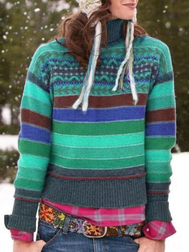 Long Sleeve Turtleneck Striped Sweater - Modetalente - Modalova