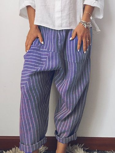Women Striped Casual Cotton Pants - Modetalente - Modalova