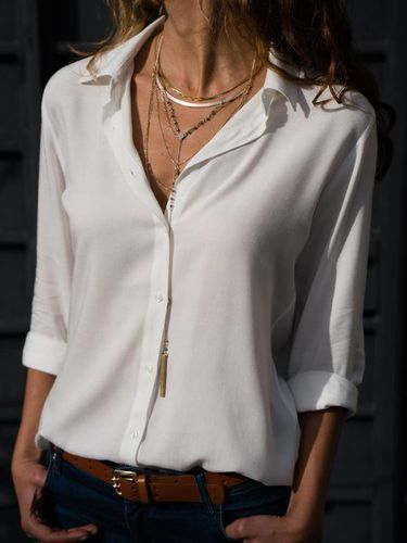 Solid Color Long Sleeve Casual Shirt - Modetalente - Modalova