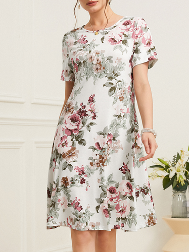 Cotton-Blend Elegant Floral Loose Dress - Just Fashion Now - Modalova