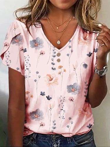 Floral Casual Petal Sleeve Jersey T-Shirt - Modetalente - Modalova