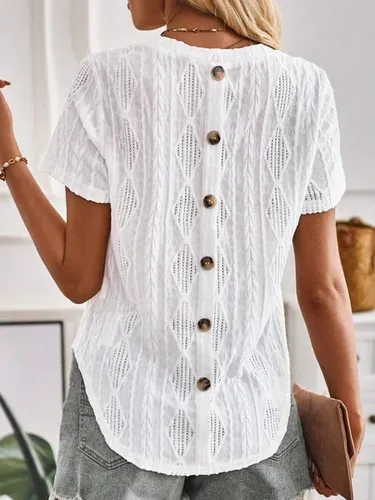 Buttoned Simple Plain Crew Neck Shirt - Just Fashion Now - Modalova