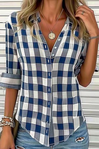 Plaid Cotton Casual Regular Fit Blouse Shirt - Just Fashion Now - Modalova