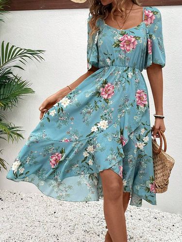Floral Square Neck Elegant Dress - Just Fashion Now - Modalova
