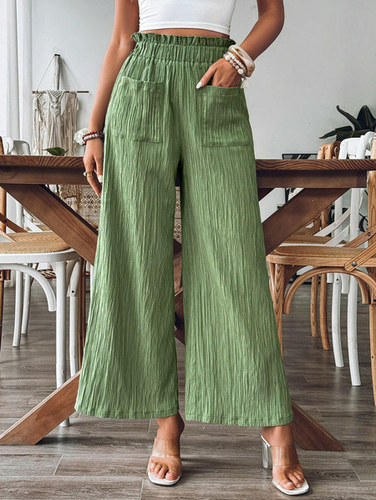 Pocket Stitching Plain Casual Loose Pants - Just Fashion Now - Modalova