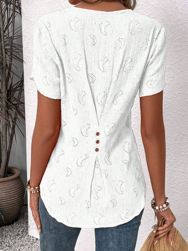 Women's Short Sleeve Blouse Summer Plain Buttoned Notched Neck Petal Sleeve Daily Going Out Simple Top - Just Fashion Now - Modalova