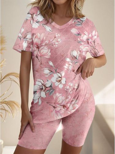 Women's Floral Going Out Two-Piece Short Sets Pink Casual Summer Top With Pants Matching Sets - Just Fashion Now - Modalova
