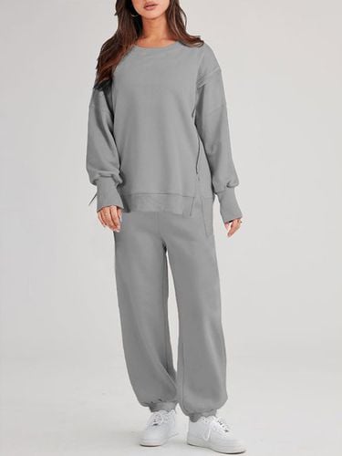 Plain Crew Neck Casual Loose Two-Piece Set - Just Fashion Now - Modalova