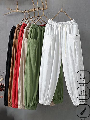 Cotton Pocket Stitching Casual Loose Pants - Just Fashion Now - Modalova