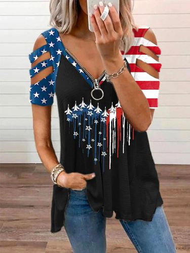 America Flag Jersey Casual Loose T-Shirt - Just Fashion Now - Modalova
