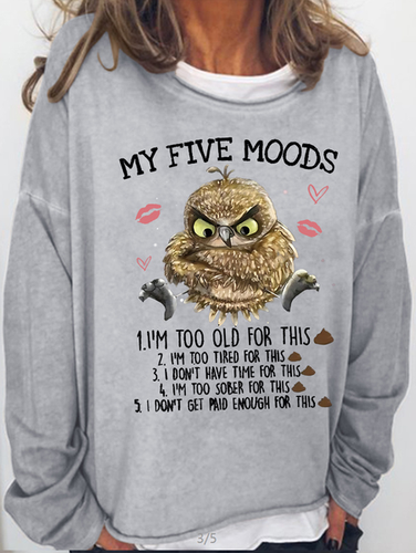 Women's 5 Five Mood Letters Owl Casual Sweatshirt - Modetalente - Modalova