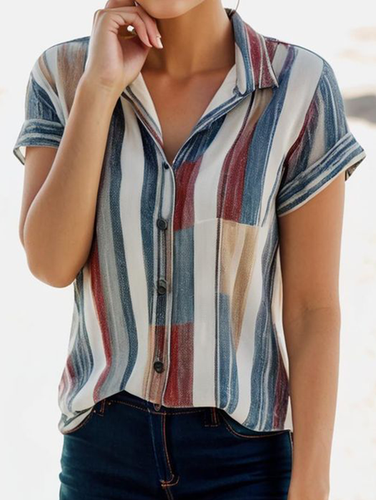 Women's Color Block Shirt Collar Daily Outing Casual Shirt - Just Fashion Now - Modalova
