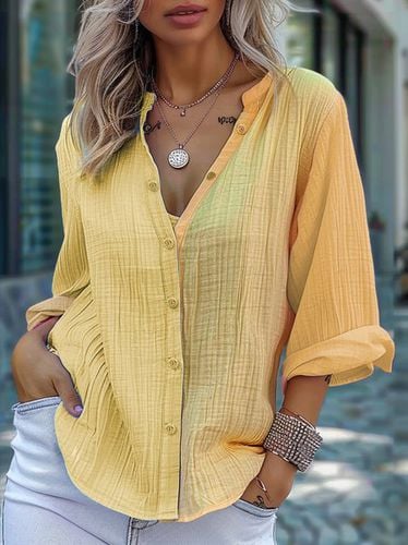 Women's Long Sleeve Blouse Spring/Fall Yellow Plain Buckle Crew Neck Bell Sleeve Daily Going Out Casual Top - Just Fashion Now - Modalova