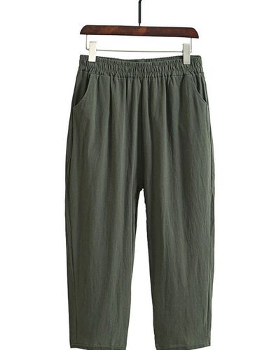 Plain Casual Cotton Pants - Just Fashion Now - Modalova