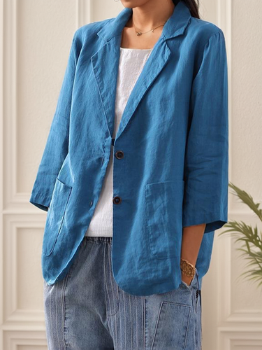 Casual Plain Cotton And Linen Blazer - Just Fashion Now - Modalova