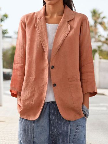 Casual Plain Cotton And Linen Blazer - Just Fashion Now - Modalova