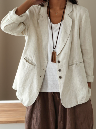 Shawl Collar Loose Casual Cotton And Linen Blazer - Just Fashion Now - Modalova