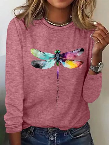 Loose Dragonfly Crew Neck Casual T-Shirt - Just Fashion Now - Modalova