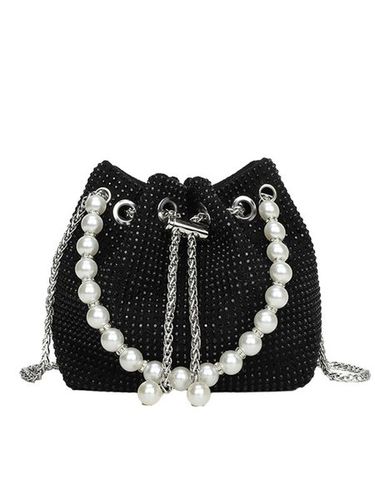 Sparkling Rhinestone Imitation Pearl Handle Bucket Bag Metal Chain Crossbody Bag - Just Fashion Now - Modalova