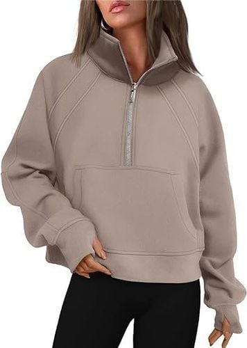 Sports Plain Loose Shawl Collar Sweatshirt - Just Fashion Now - Modalova