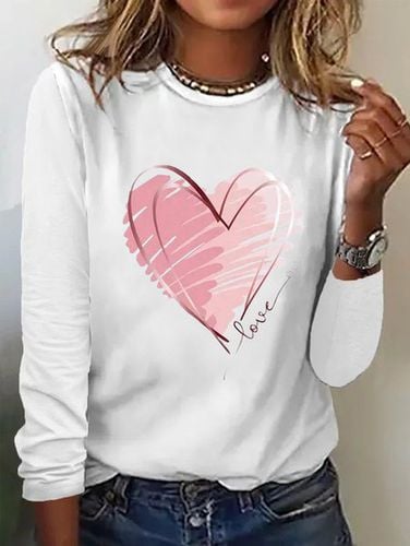 Loose Casual Heart/Cordate Crew Neck T-Shirt - Just Fashion Now - Modalova