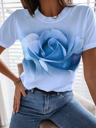 Jersey Casual Floral Loose T-Shirt - Just Fashion Now - Modalova