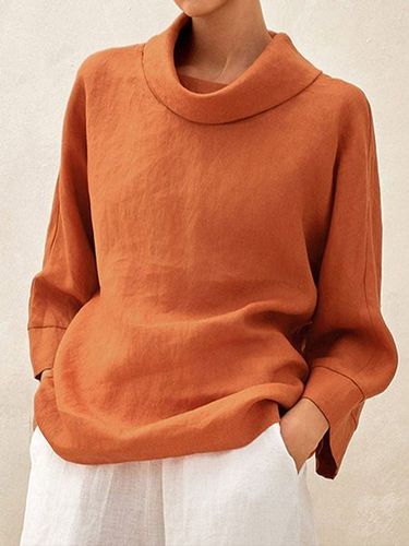 Women's Cotton And Linen Mock Neck Daily Going Out Casual Top - Just Fashion Now - Modalova