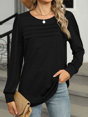 Casual Loose Crew Neck Plain T-Shirt - Just Fashion Now - Modalova