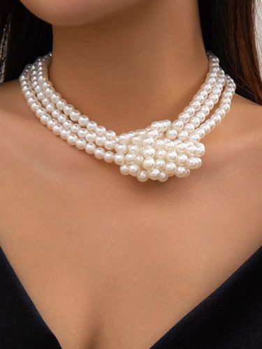 Elegant Color-block Faux Pearl Bead Multi-layer Necklace - Just Fashion Now - Modalova