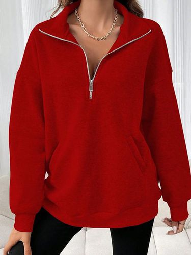 Plain Shawl Collar Casual Sweatshirt - Just Fashion Now - Modalova