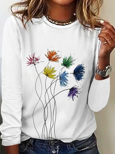 Floral Printed Long Sleeve Casual T-shirt - Modetalente - Modalova