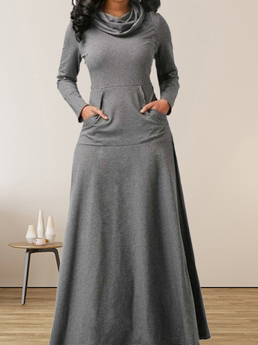 Casual Loose Plain Turtleneck Dress With No - Just Fashion Now - Modalova