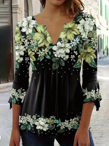 Regular Fit V Neck Casual Floral Blouse With No - Modetalente - Modalova