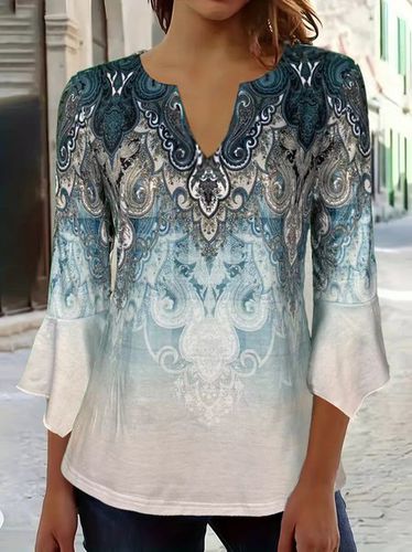 Regular Fit V Neck Casual Floral Blouse With No - Modetalente - Modalova