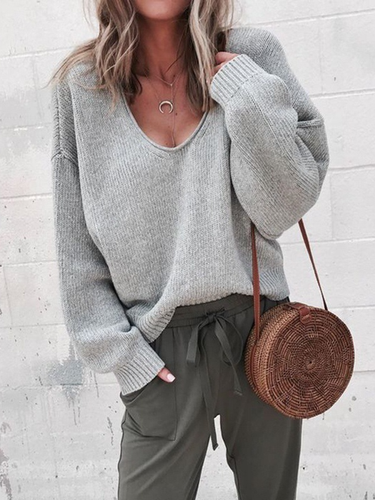 Casual Plain Sweater - Just Fashion Now - Modalova