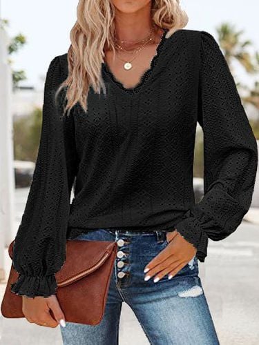 Loose Lace Casual Plain T-Shirt - Just Fashion Now - Modalova