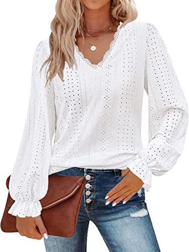 Loose Lace Casual Plain T-Shirt - Just Fashion Now - Modalova