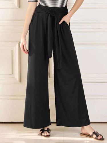 Knot Front Casual Plain Loose Pants - Just Fashion Now - Modalova