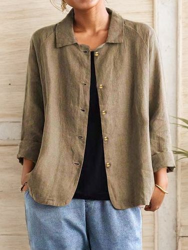 Casual Loose Cotton And Linen Shawl Collar Kimono - Modetalente - Modalova