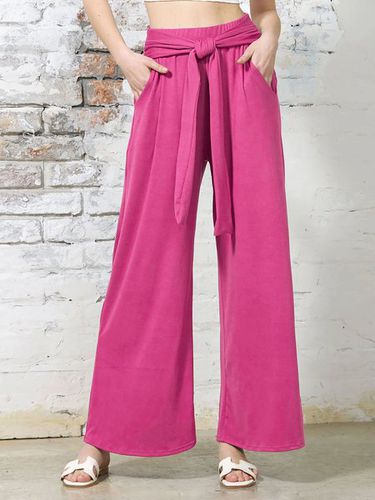 Knot Front Casual Plain Loose Pants - Just Fashion Now - Modalova