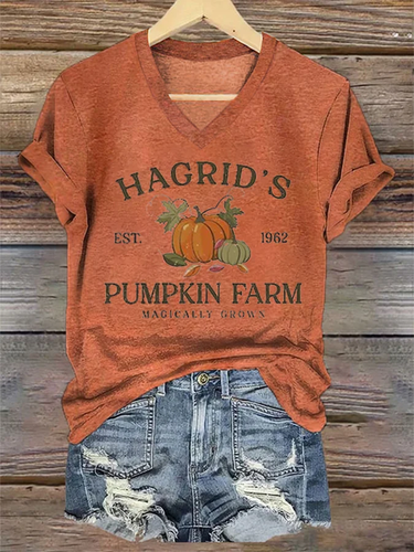 Women's Hagrid'S Pumpkin Patch Print Text Letters Crew Neck Casual Loose T-Shirt - Modetalente - Modalova