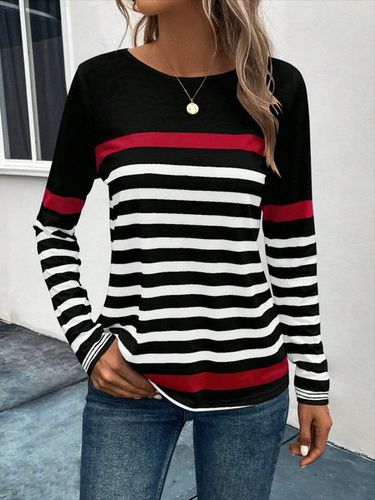 Crew Neck Casual Striped T-Shirt - Just Fashion Now - Modalova