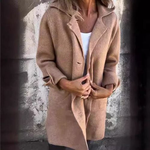 Lapel Collar Loose Plain Elegant Coat - Just Fashion Now - Modalova